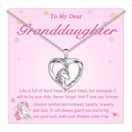 Lanqueen Valentines Day Gift for Kids Unicorn Gifts for Girls Necklace Jewelry Granddaughter Gifts from Grandma, Granddaughter Necklace Birthday Valentines Day Unicorn Gift for Granddaughter