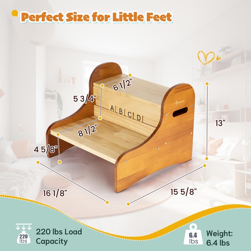 StrongTek 2-Step Kids Stool with Storage & DIY Name Blocks