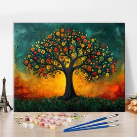 TUMOVO Adults Paint by Number Kit Blooming Tree Symbolic Art Strength Growth Power Canvas Brushes Acrylic Paints Mindfulness Practice Spiritual Growth Creative Gift for Inner Strength 16x20 Inch