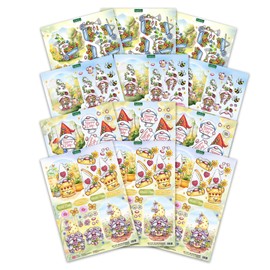 Katy Sue Garden Gnomes Die-Cut Decoupage Pack. 12 A4 Sheets of Gnome, Gonk & Garden-Themed Die Cuts for Card Making Supplies with Sentiments & Card Toppers on 150 GSM Paper. UK-Made.