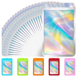 JETMORE 100 pcs Mylar Bags, Resealable Holographic Bags, Sealable Packaging Bags for Small Business, Freshie Supplies, Candy Sample Jewelry Product Bags, Foil Pouch (4×6 Inch, Holographic)