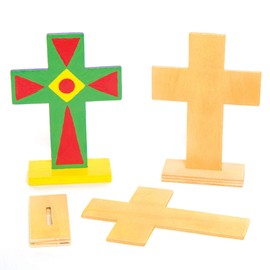 Baker Ross AC638 Wooden Cross Kit-Pack of 4, Stand Up Crafts for Kids to Design, Paint and Assemble for Easter or Christmas Art Activities, for Sunday Schools or Classrooms, Wood, Pack de 4
