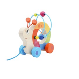 goki 54862 Pull Animal Snail with Motor Skills Bow, Kuller Snail, Pull-On Toy, Learning Toy with Cord, Baby Toy Promotes Coordination and Motor Skills, 14 cm x 7 cm x 12 cm, from 1 Year