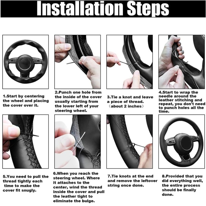 CUEMOON 1 piece steering wheel cover, leather, universal car steering