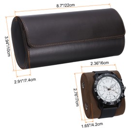 HARFINGTON Watch Roll Travel Case 3 Slots Portable Leather Storage Cases for Men and Women, Watches Storage Organizer with Removable Pillows for Traveling, Display, Home Storage, Coffee