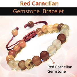Red Carnelian Crystal Bracelet – Gemstone Bead Bracelet with Adjustable Macrame String – Chic Gemstone Bracelet for Men and Women – 8mm Round Healing Crystal Bead Bracelets