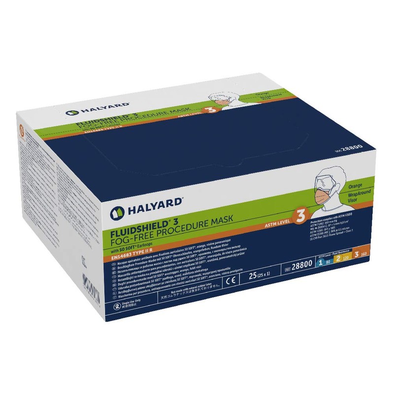 HALYARD FLUIDSHIELD 3 Disposable Procedure Mask, Fog-Free, with SO Soft