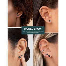 6 Pairs Earrings Set Hypoallergenic Cubic Zirconia 316L Earrings Stainless Steel Earrings for Women (Black)