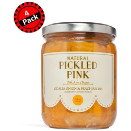 Pickled Pink Vidalia Onion & Peach Relish (16 oz Jar, 4-Pack); Gourmet Artisan-Crafted Fruit Relish Pickled in Seasoned Brine, All-Natural (4 pack)