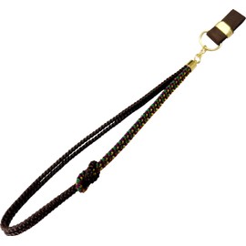 【伝統工芸 伊賀くみひも】杖ストラップ おしゃれ かわいい 杖のひも 杖紐 組紐 絹100％ 神戸ステッキ (G 茶×濃いマルチカラー/18cm/ゴム茶色)