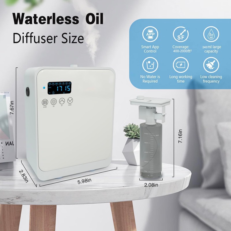 Smart Aroma Diffuser for Home & Business, 240ml Waterless Essential