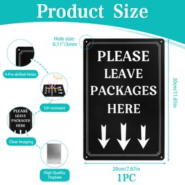 Parcel Box Sign,11.8×7.8" Please Leave Packages Here Sign with Arrow Pre-drilled Holes Metal Parcel Box Sticker Waterproof UV Protection Delivery Driver Postman Notice Plaque for Post Box or Anywhere