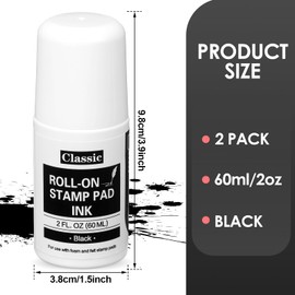 MotiMind 2 Pack Black Roll-on Stamp Pad Ink Refill 2 oz Roll-on Ink Refill Self Inking Refill Stamps Pads Black Replacement Stamp Ink Roller Refill for Foam Felt Stamp Pads Ink Pad with Roller Ball