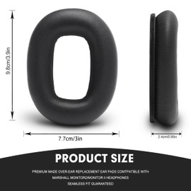 PESLNG Professional PU Leather Replacement Ear Pads Compatible with Marshall Monitor II, Uses High-Quality Memory Foam for More Comfort and Durability. (Protein Leather Black)