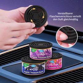 3 Dosen fester Lufterfrischer fürs Auto, Aromatherapie mit ätherischen Holzfasern, 60 Tage anhaltender Duft, Neuwagen-Vanille-Kirsch-Duft, Geschenk für Autofahrer (Neuwagen+Vanille+Cherry)
