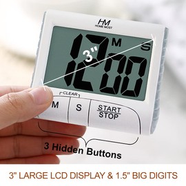 HOME MOST 3" Large Display Kitchen Timer - Digital Timer Magnetic Back Loud Alarm On A Rope- White Cooking Timers For Kitchen Teachers Students Games Kids Meetings- Sports Timers For Workouts Exercise