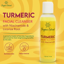 ORGANIC EXTRACT Turmeric Facial Cleanser - 4 fl oz / 118 ml - Gentle Face Cleanser for Dull, Acne Prone Skin - Exfoliating, Daily Facial Cleanser for Age Spots, Sun Damage - with Niacinamide