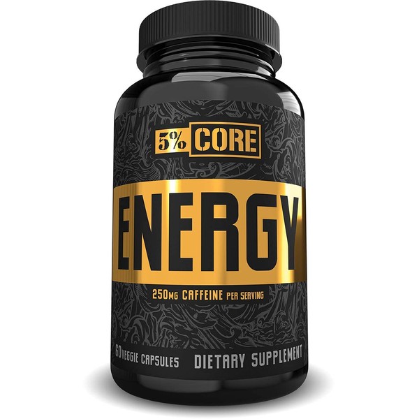5% Nutrition Core Energy | Sustained Focus, Energy & Cognitive Performance w/Infinergy Caffeine, L-Theanine, Theobromine, TeaCrine, Pterostilbene (30 Servings / 60 VegCaps)