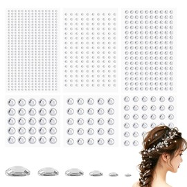 Pearl Hair Jewelry Stickers, 6 Sizes, Set of 6, White, Jewel Stickers, Sparkling, One Point Decoration, Hair Accessories, Makeup Decoration, DIY, Small Arrangement (Silver)