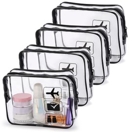 4 Pack Clear Cosmetic Bags Makeup Bags Portable Waterproof TSA Approved Travel Toiletry Bags Organizer Black Medium, 8" L * 1.9" W * 6.1" H