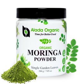 ALADA ORGANIC Moringa - Moringa Powder Single Garden Premium 100% Leaf Powder India Organic Certified, Moringa Oleifera - Smoothies, Drinks, Tea & Recipes -7.05 OZ