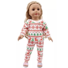JustAskJoyce Collection Nightwear, Holiday Red & Green Pajamas, for 18" Dolls