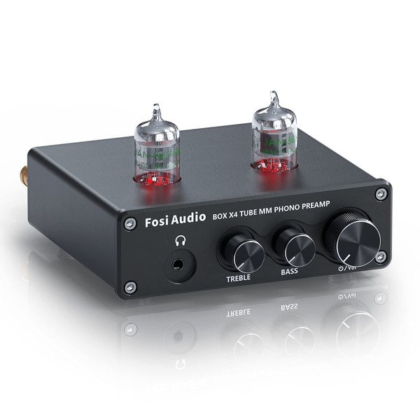 Fosi Audio Box X4 Phono Preamp with JAN 5654W Vacuum Tubes for MM Turntable Phonograph Record Player with Volume Bass Treble Control
