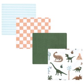 Hudson Baby Unisex Baby Cotton Rich Flannel Receiving Blankets 4-Pack, Retro Dinosaur, One Size