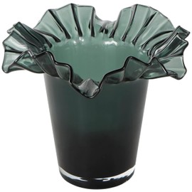 Deco 79 Glass Floral Decorative Vase Tulip Inspired Ombre Centerpiece Vase with Wavy Opening, Flower Vase for Home Decoration 12" x 12" x 11", Green