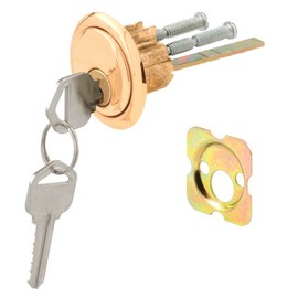 Prime-Line U 9965 Rim Cylinder Lock, 3/4 In. Hole Center, Diecast, Brass Plated, Kwikset (Single Pack)