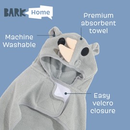BarkBox Dog Bathrobe Towel - Lightweight, Super Cute Fast Drying Bathrobe for Dogs - Rhino (Small)