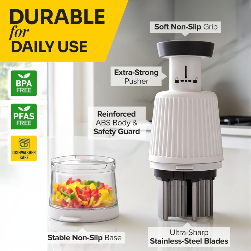 UltraChop Push Food & Vegetable Chopper, Heavy-Duty Stainless Steel Blades,