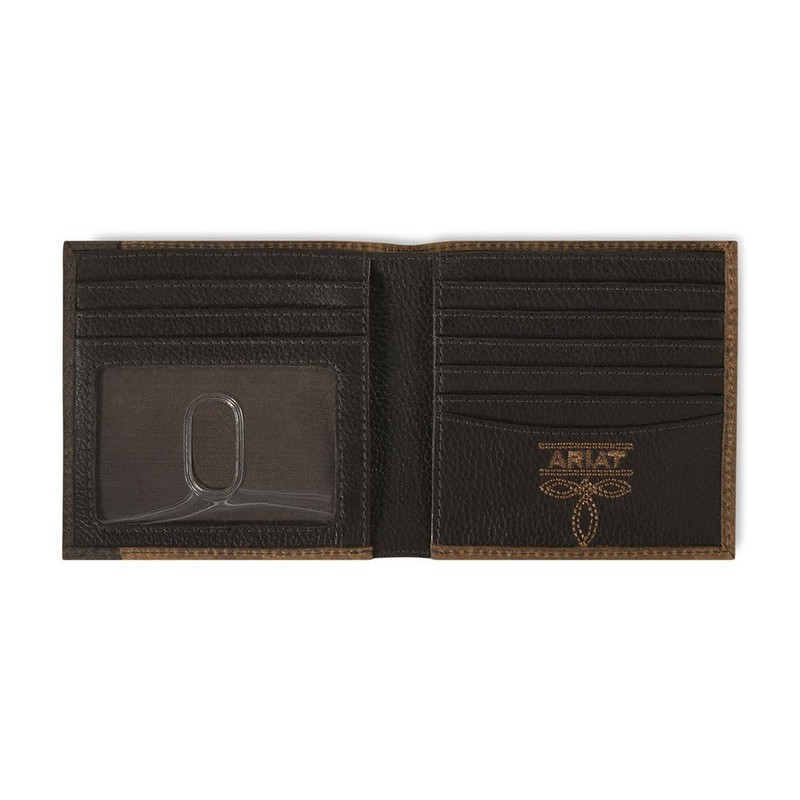 ARIAT Large Bifold Overlay Shield Wallet, Brown Rowdy