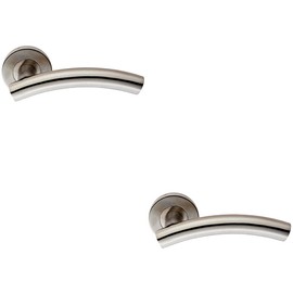 2 Pack | Pair Arched Round Bar Handle on Round Rose - Concealed Fix - Satin Steel | Door Handle Lever on Screwless Rose - Internal Door Hardware - Screws, Fixings and Spindle Included