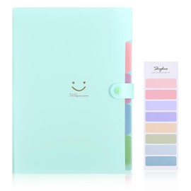 SKYDUE Expanding Folder, Folder with Compartments, Document Folder A4 with Labels, Folder System, Document Organiser for Home, Office, School and Travel (Green)
