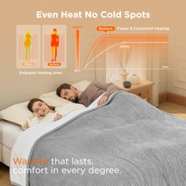Bedsure GentleSoft Electric Blanket King Size - Soft Ribbed Flannel Heated Blanket with Dual Control, Heating with 10 Heat Settings & 10 Time Settings, 8 hrs Timer Auto Shut Off (90"x100", Light Grey)