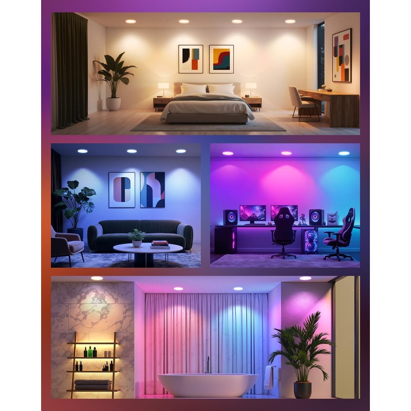 Smart Recessed Lighting 6 Inch, RGBCW Color Changing Canless Recessed
