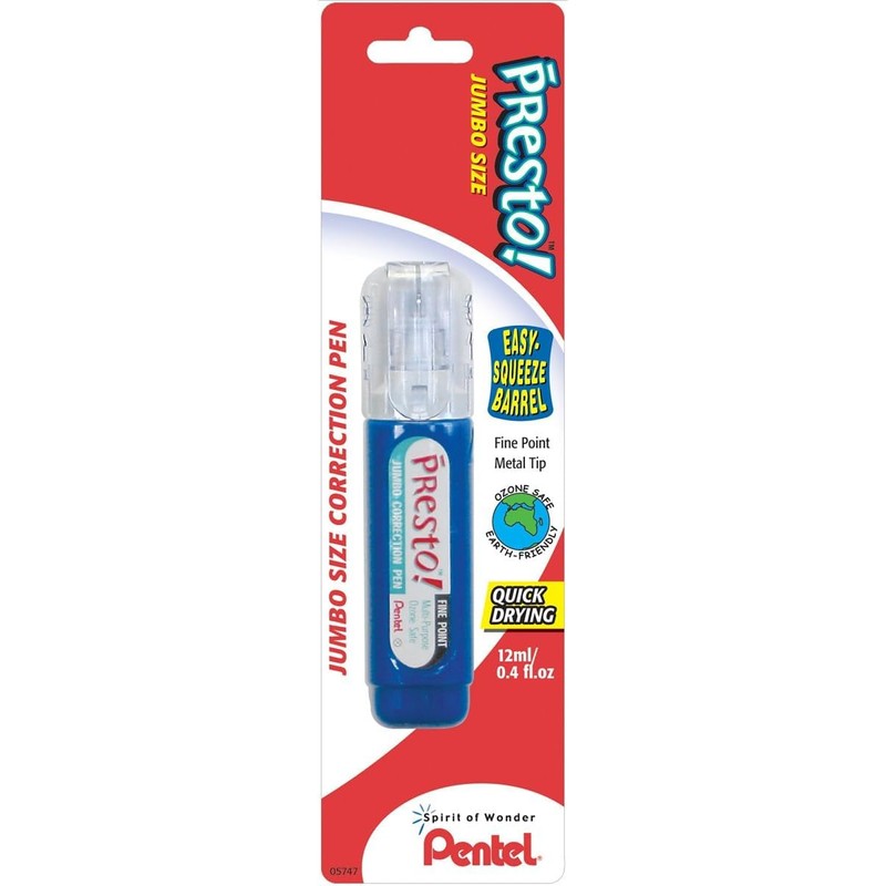 Pentel Presto! Jumbo Correction Pen, Fine Point, Metal Tip, White,