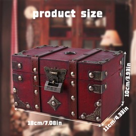 Nizirioo Wooden Treasure Chest with Lock Decorative Storage Treasure Chest Vintage Wooden Treasure Chest Money Box Pirate Treasure Chest Wedding with Engraving for Storage and Decoration