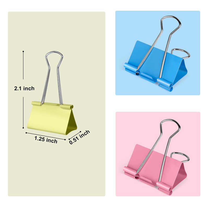 Ufmarine Medium Binder Clips 1.25 inch Length, (40 Pcs) Colorful