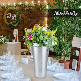 8 Jarrones Navideños de Metal Alto Galvanizado de 13.78 Pulgadas Cubo Francés de Flores de Granja con Asa Decoraciones de Centros de Mesa Boda Rústicas No Impermeables para Mesa Vintage (Plata)