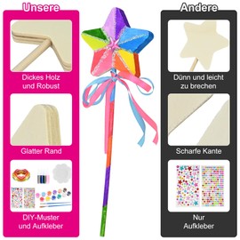 12 Pieces Craft Set Children Girls Magic Wand Craft Set, DIY Wand for Children, Fairy Princess Wand Party Bag, Children's Birthday Wooden Star Wands for Painting, Painting and Crafts