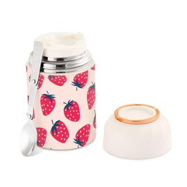 GOODOLD Food Jar For Hot Food Stainless Steel Vacuum Insulated Jars with Folding Spoon & Cup, Lunch Container for Kids - 17 Oz, Cute Cartoon Strawberry
