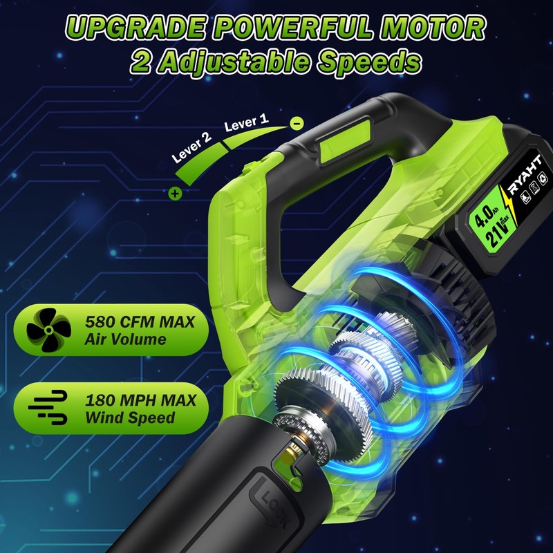 RYAHT Leaf Blower Cordless, 21V Powerful Electric Leaf Blower with