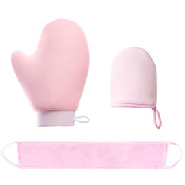 Tanning Mitt Set for Self-Tanning Mousse and Lotions - Elastic Tanning Gloves with Finger Slots for Back Applicator - Washable and Reusable Body Self Tanner Mitts (Pink)