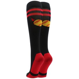 MadSportsStuff Devils Softball Socks Over the Calf (Black/Scarlet, Small) - Black/Scarlet,Small