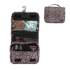 Periea 'Amelia' Travel Wash Bag, Travel Hanging Toiletry, Wash Bag, Bathroom Gym Toiletries for Men, Makeup Cosmetic Organiser for Women - Gold Leopard