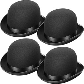 WELLGRO 4 x hat melon black for adults, bowler with satin ribbon, 30.5 x 24 x 13 cm (L x W x H)