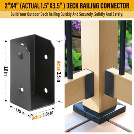 Brukid 10Pcs Stainless Steels Deck Railing Bracket Connectors, for 2x4 (Actually 1 ½" x 3 ½") Wood Deck Railing Post to handrail Connection (Matte Black)