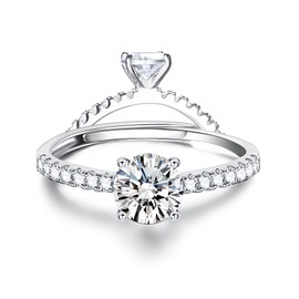 Krfy 925 Silver Rings for Women CZ Engagement Ring, Promise Eternity Silver Ring for Women Wedding Rings Adjustable Rings with Open Finger Cubic Zirconia Rings for Women, Silver